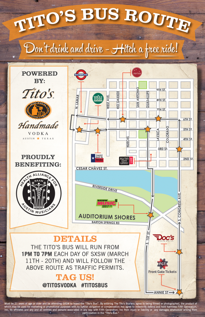 SXSW 2016 Tito's Bus Route